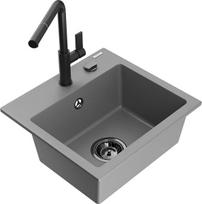 Granitinė virtuvinė plautuvė Mexen Milo su maišytuvu ir sifonu, Grey/Black