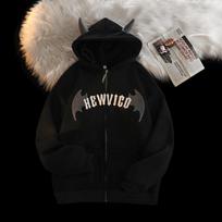 Moteriški Retro Devil Horns Hoodie Y2K Oversize Užtrauktuku Raidžių Siuvinėjimo Megztiniai Harajuk High Street ilgomis rankovėmis gobtuvu striukė XXL juoda