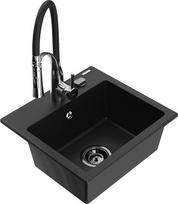 Granitinė virtuvinė plautuvė Mexen Milo su maišytuvu ir sifonu, Black/Chrome