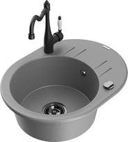 Granitinė virtuvinė plautuvė Mexen Kevin su maišytuvu ir sifonu, Grey/Black