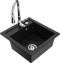 Granitinė virtuvinė plautuvė Mexen Vito su maišytuvu ir sifonu, Black+Chrome