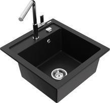 Granitinė virtuvinė plautuvė Mexen Vito su maišytuvu ir sifonu, Black+Chrome
