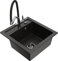 Granitinė virtuvinė plautuvė Mexen Vito su maišytuvu ir sifonu, Metallic black/gold+Black/Chrome