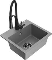 Granitinė virtuvinė plautuvė Mexen Milo su maišytuvu ir sifonu, Grey/Black