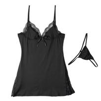 Moteriškas apatinis trikotažas Seksualūs naktiniai drabužiai Su spagečių petnešėlėmis Naktiniai marškiniai Babydoll Chemise M juoda