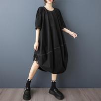 Short sleeve Plus size vintage BlACK new in dresses for women casual loose long summer dress