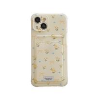 Rožinės ir geltonos mažos gėlės iPhone 13 dėklas iPhone 11, 12 Pro Max ir iPhone 14 su kortelių skyriumi. iPhone 15 Pro Max
