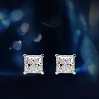 Vyriški karoliai su princesės pjūvio baltais mozanito akmenimis, padengti 925 sidabru ir 14K baltu auksu balta