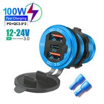 12V/24V Automobilio Įkroviklio Lizdas, 3 Lizdai, PD3.0 QC3.0 Greito Įkrovimo Adapteris, Su Jutikliniu Jungikliu, Vandeniui Atsparus Automobilio/Motociklo Adapteris