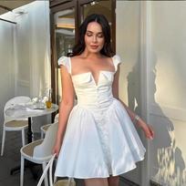 Mini Short-sleeved Low-waist Elegant Dress Party Dress XXL balta