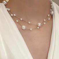Large and small pearl double-layer necklace French light luxury high-end sweater chain retro temperament elegant necklace