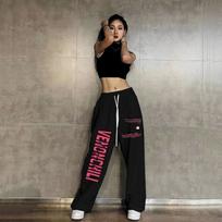 Y2K Streetwear baltos sportinės kelnės, moteriškos Harajuku hipių sportinės kelnės plačiomis kojomis, negabaritinės, margintos bėgimo kelnės S juoda
