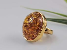 Gintarinis žiedas Amber ring didelis žiedas su gintaru ir auksu