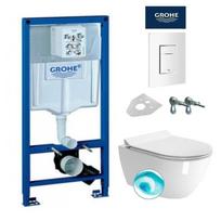 Grohe potinkinis wc rėmas baltos spalvos mygtuku ir GSI Pura Compact 50cm pakabinamas klozetas su SWIRLFLUSH® nuplovimo sistema
