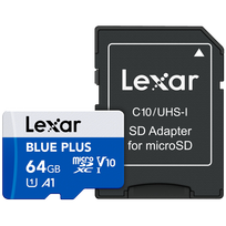 Lexar microSDHC Blue Plus UHS-I with SD adapter, up to 100MB/s read C10/A1/U3 (V30) 64GB