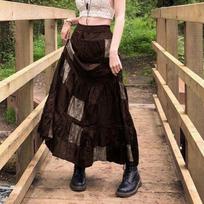 Vintažinė spalvų blokų rašto patchwork vilnos boho midi suknelė moterims - Etninis universalus vidutinio ilgio sijonas one size ruda