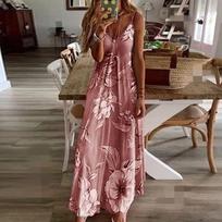 Pavasarinė ir vasarinė nauja moteriška suknelė, prigludusi, ilga, gėlėta, camisole sijonas S rožinė