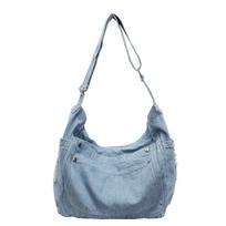 Large-capacity Commuter Denim Tote Bag, Women's Casual Shoulder Bag, Simple and Versatile Crossbody Bag šviesiai mėlyna spalva