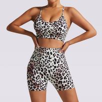 New Leopard Print Yoga Shorts, Shock-Absorbing Sports Bra, Elastic Quick Drying Fitness Yoga Suit, Sports Suit For Women S