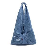 Retro, Atsipalaidavęs, Skalbto džinsinio audinio krepšys, Universalus kasdienis peties krepšys šviesiai mėlyna spalva