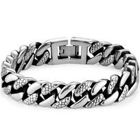 14MM Width Cool Snake Lines Cuban Chain Man Bracelets for Men High Polished 316L Stainless Steel Jewelry Birthday Gifts for Him 19CM sidabras
