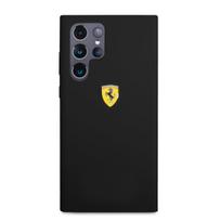 Ferrari Liquid Silicone Metal Logo Case skirtas Samsung Galaxy S22 Ultra, juodas