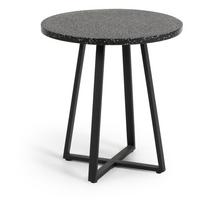 Juodas sodo stalas su akmeniniu stalviršiu Kave Home Tella, skersmuo 70 cm