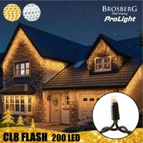 200 LED profesionali lauko girlianda varvekliai Brosberg Prolight CL8 Flash, juodas laidas : LED lempučių spalva - Šiltai Balta (WW)