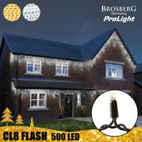 500 LED profesionali lauko girlianda varvekliai Brosberg Prolight CL8 Flash, juodas laidas : LED lempučių spalva - Šaltai balta (CW)
