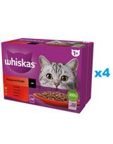 WHISKAS Adult 48x85g "Classic Meals" drėgnas kačių maistas su jautiena, vištiena, ėriena, paukštiena