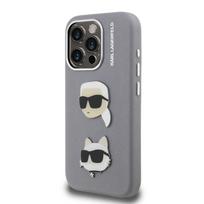 Karl Lagerfeld Grained PU K&CH Heads dėklas skirtas Apple iPhone 15 Pro pilkos spalvos