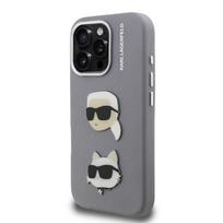 Karl Lagerfeld Grained PU K&CH Heads dėklas skirtas Apple iPhone 16 Pro Max pilkos spalvos
