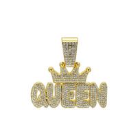 Men's Hip Hop Crown with QUEEN Letter Pendant Necklace For Women Crystal Cuban Chain Iced Out Bling Necklaces Rock Biker Jewelry