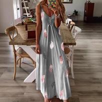 Sleeveless Slim Fit Feather Print Low Cut V Neck Camisole Maxi Dress For Women Sexy And Elegant Long Dress Perfect For Summer Parties L pilka