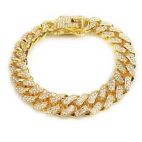 7/8/9inch Cuban Link Chain Bracelets Women Men Gold Color Rhinestone Iced Out Chain Bracelets Punk Wristband men Jewelry Gift 7 inch  18cm