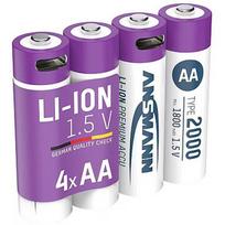 Ansmann Li-Ion battery Mignon AA type 2,000 (min. 1,800 mAh), pack of 4 (white/purple, 4x AA (Mignon), USB-C charging port) 1312-0036