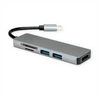 Šakotuvas Stacja/replikator Roline Doko stotelė ROLINE USB typu C, HDMI 4K30, 2x USB 3.2 Gen 1, SD kortelių skaitytuvas/MicroSD