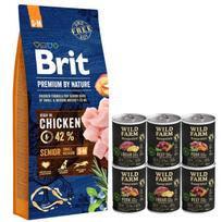 BRIT Premium By Nature Senior S+M 15kg + WILD FARM Monoprotein hipoalerginis šunų maistas –  skonių rinkinys 6x400g