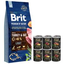 Brit Premium By Nature Light 15kg + WILD FARM Monoprotein hipoalerginis šunų maistas –  skonių rinkinys 6x400g