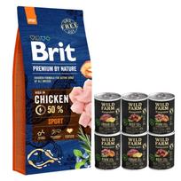 BRIT Premium By Nature Sport 15kg + WILD FARM Monoprotein hipoalerginis šunų maistas –  skonių rinkinys 6x400g