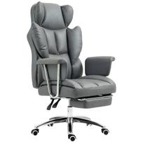 Ergonomiška biuro kėdė, paminkštinta, su atrama kojoms, reguliuojamu atlošu, pasukama 360°, tamsiai pilkos spalvos