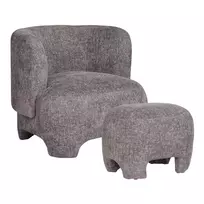 Fotelis kartu su pufu | 53/77 x 38/72 x 41/79 cm | Pilka