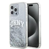 DKNY Apple iPhone 15 Pro 6.1 kietas dėklas su skystu blizgučiu ir dideliu logotipu, juodas