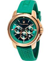 Maserati Successo Lifestyle Chronograph Guminė apyrankė Žalias ciferblatas Kvarcinis R8871621038 Vyriškas laikrodis žalia