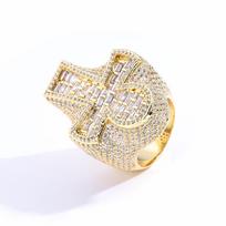Mixed Diamond Set Hip-Hop Style Ice Diamond Humanoid Diamond Holiday Gift Cuban Men's Ring Sparkling 18k Gold-Plated Cross Ring 7