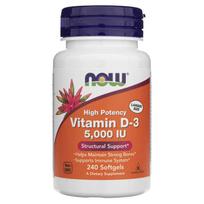 "Now Foods" vitaminas D3 5000 TV - 240 minkštųjų gelių