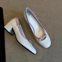 Sheepskin version~ Gentle bow leather small single shoes women's one-pedal round head with skirt Mary Jane shoes women 34
