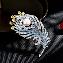 Women's Light Luxury Design Fashionable Versatile Imitation Pearl Feather Brooch Elegant Inlaid Zircon Niche Design Brooch