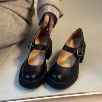 Avikailio versija~ apvalus priekis aukštakulniai Mary Jane batai moteriški odiniai vienos juostelės sagties lengvi vienetai storas kulnas retro maži odiniai batai 35