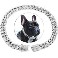 Dog Chain Collar Diamond Cuban Link Necklace Metal Cat Chain Pet Crystal Collar Jewelry Accessories for Dogs Cats 8inch(20cm)